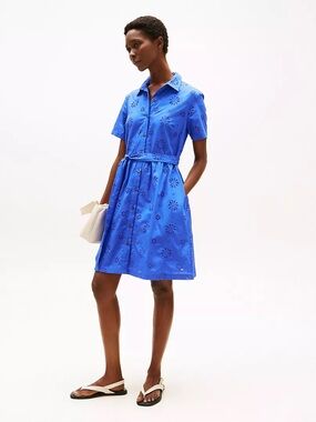 NWT Tommy Hilfiger Blue Eyelet Shirt Dress with Waist Tie Size Medium